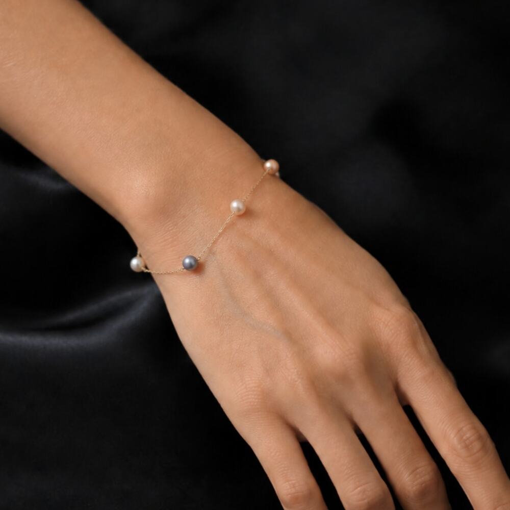 EFFY 14k Yellow Gold Multi Color Cultured Pearl Station Bracelet New Old Stock